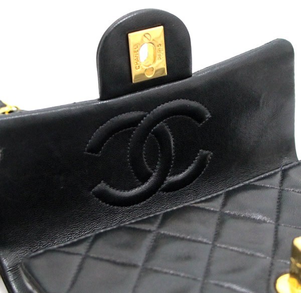 シャネル CHANEL ミニマトラッセ チェーンショルダーバッグ ラム 黒 G金具 【65241】_画像8