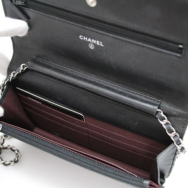 シャネル CHANEL マトラッセ チェーンウォレット ラム 黒 S金具 【64930】_画像4