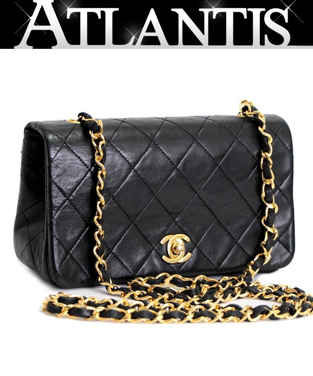 シャネル CHANEL ミニマトラッセ フルフラップ チェーンショルダーバッグ ラム 黒 G金具 【65245】_画像1