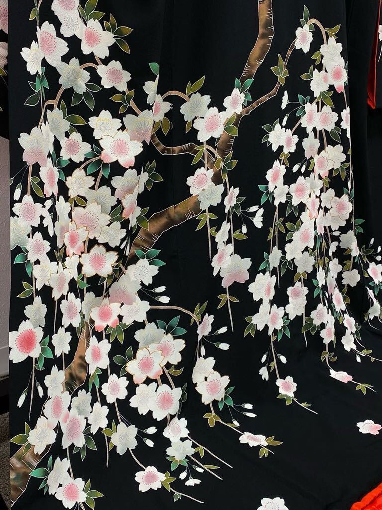  type .. discount long-sleeved kimono wedding costume bride costume . discount .. ratio wing tailoring .. cloth blow . cotton gold piece Sakura writing sama silk black color 