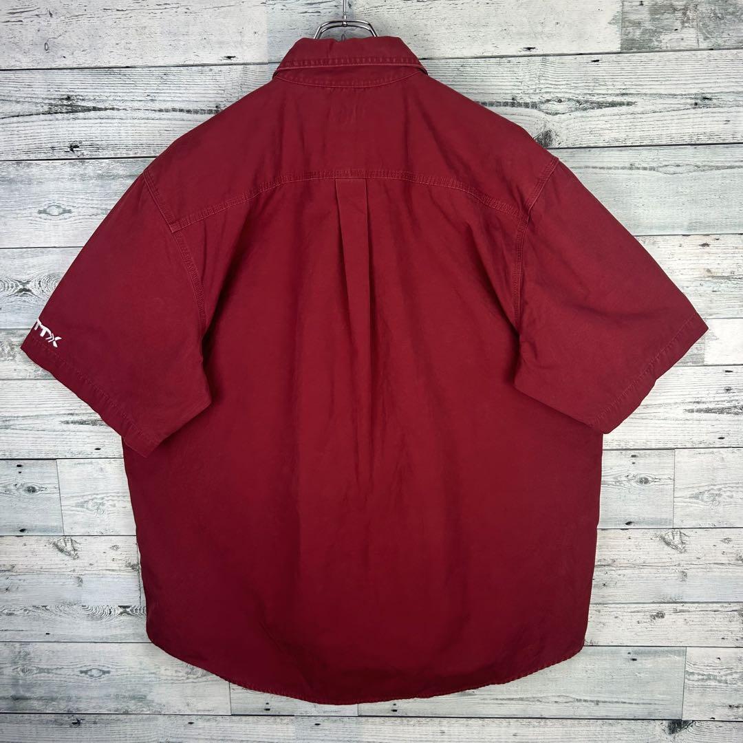 カーハート 革ロゴタグ 半袖ワークシャツ ワインレッド XL