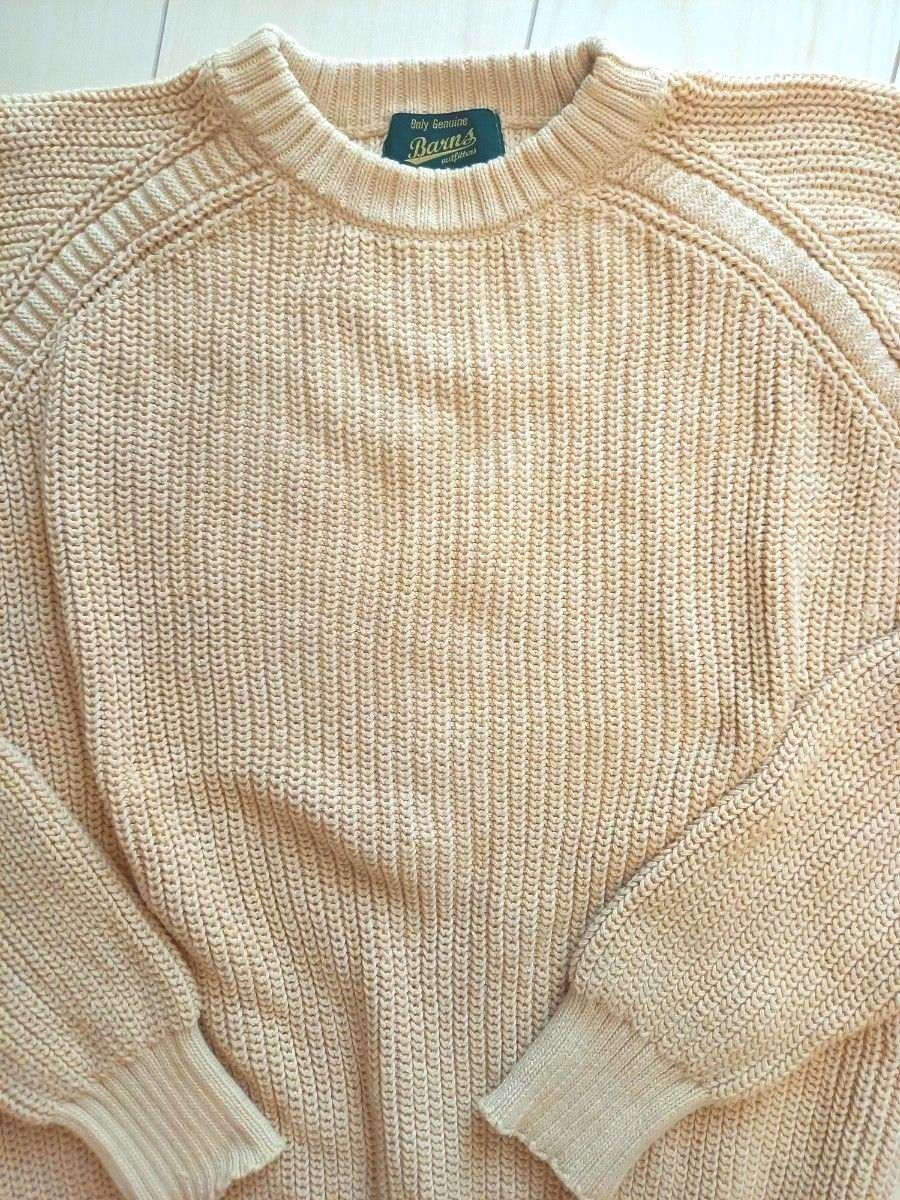 Barns outfitters バーンズアウトフィッターズ セーター ニット クルーネック ベージュ 薄緑 コットン 高品質編み
