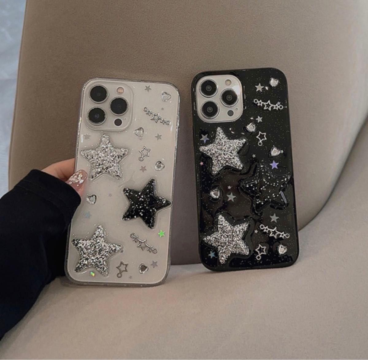 【新品・未使用品】iPhoneケース　星柄　きらきら　可愛い　おしゃれ　韓国　ブラック