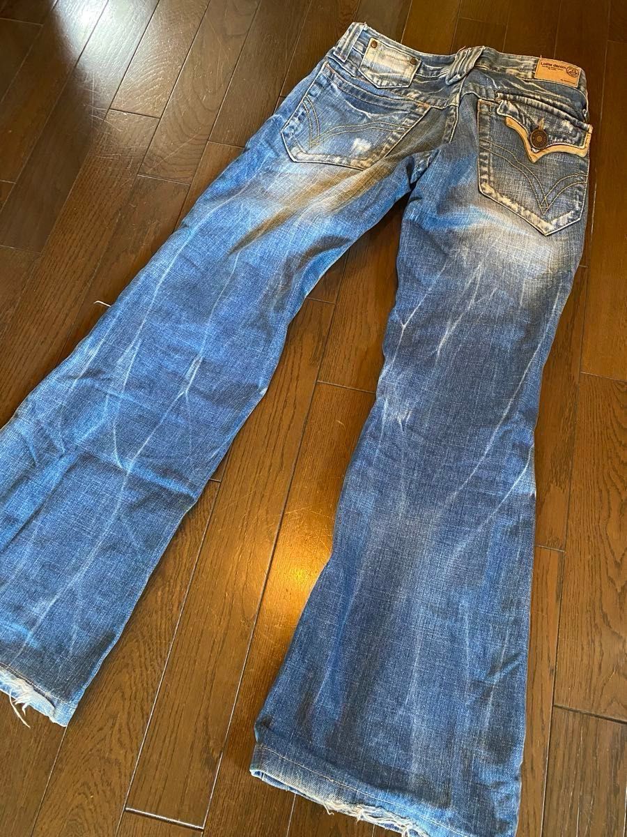 レディースLolita denim ジーンズ パンツused加工フレアバギーブーツカットボトムス