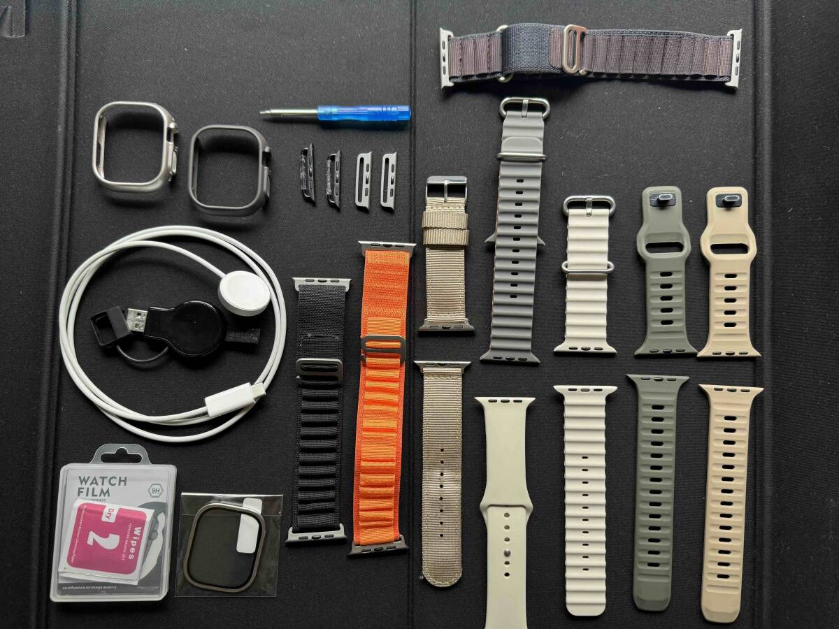 Apple Watch ULTRA for belt, protective cover, protection film etc. all sorts ( non original ), USB-C charge cable ( original )