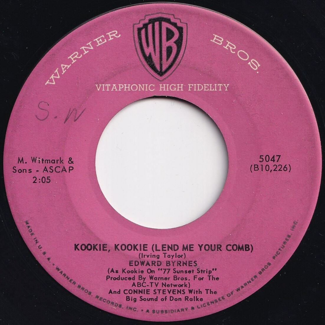 Edward Byrnes Kookie, Kookie (Lend Me Your Comb) / You're The Top Warner Bros. US 5047 206684 R&B R&R レコード 7インチ 45_画像1