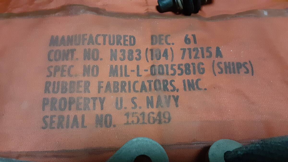 1961年　米海軍 U.S.NAVY 　n３８３　LIFE PRESERVER　VEST 　救命胴衣　笛　鼻栓付き　使用不可_画像5