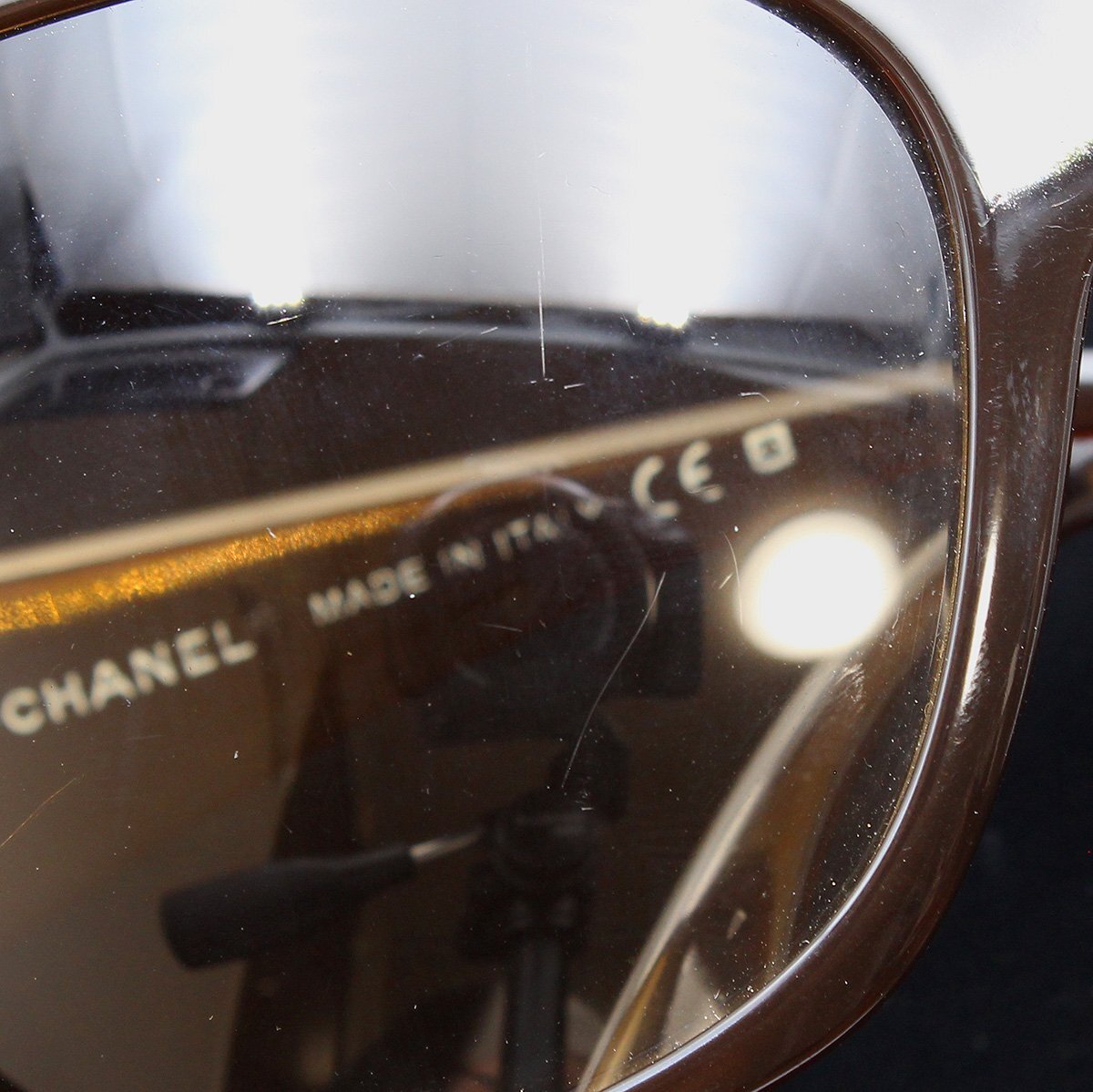 *D2986 Chanel here Mark square sunglasses Brown × silver metal fittings CHANEL lady's *
