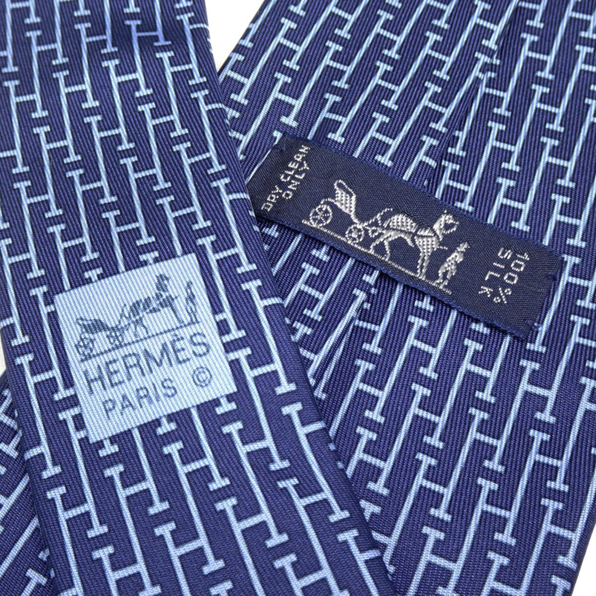 *D2936 новый такой же Hermes H Logo шелк галстук ..9cm 5263 SA темно-синий × голубой HERMES мужской *