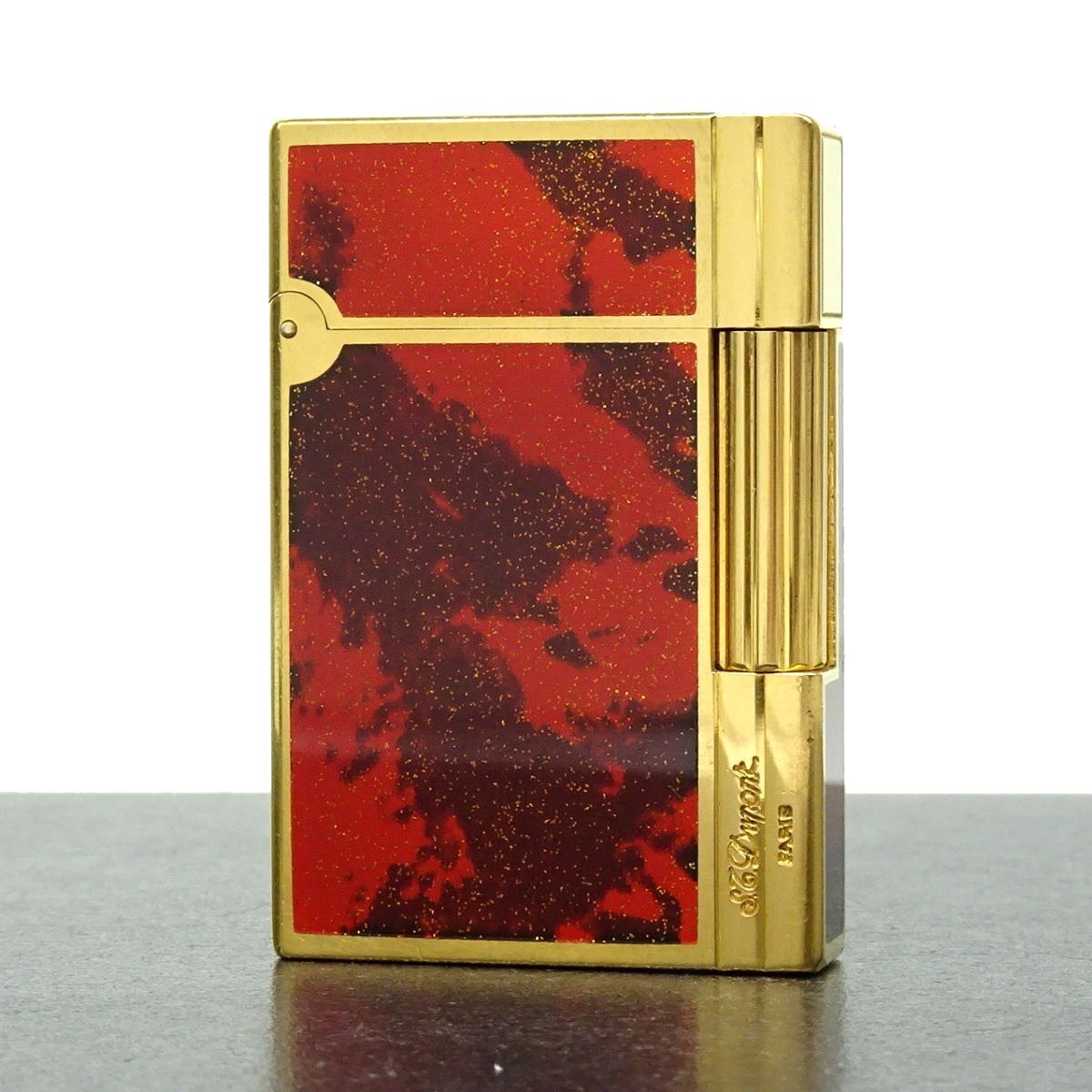 *E2018 Dupont gyatsu Be lacquer gas lighter red brown group x Gold put on fire not yet verification junk treatment S.T.Dupont men's *