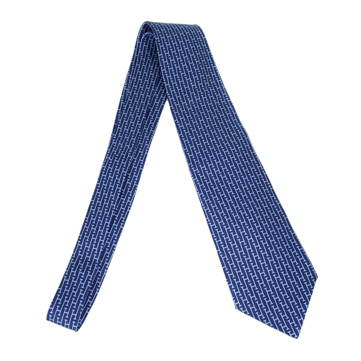 *D2936 новый такой же Hermes H Logo шелк галстук ..9cm 5263 SA темно-синий × голубой HERMES мужской *