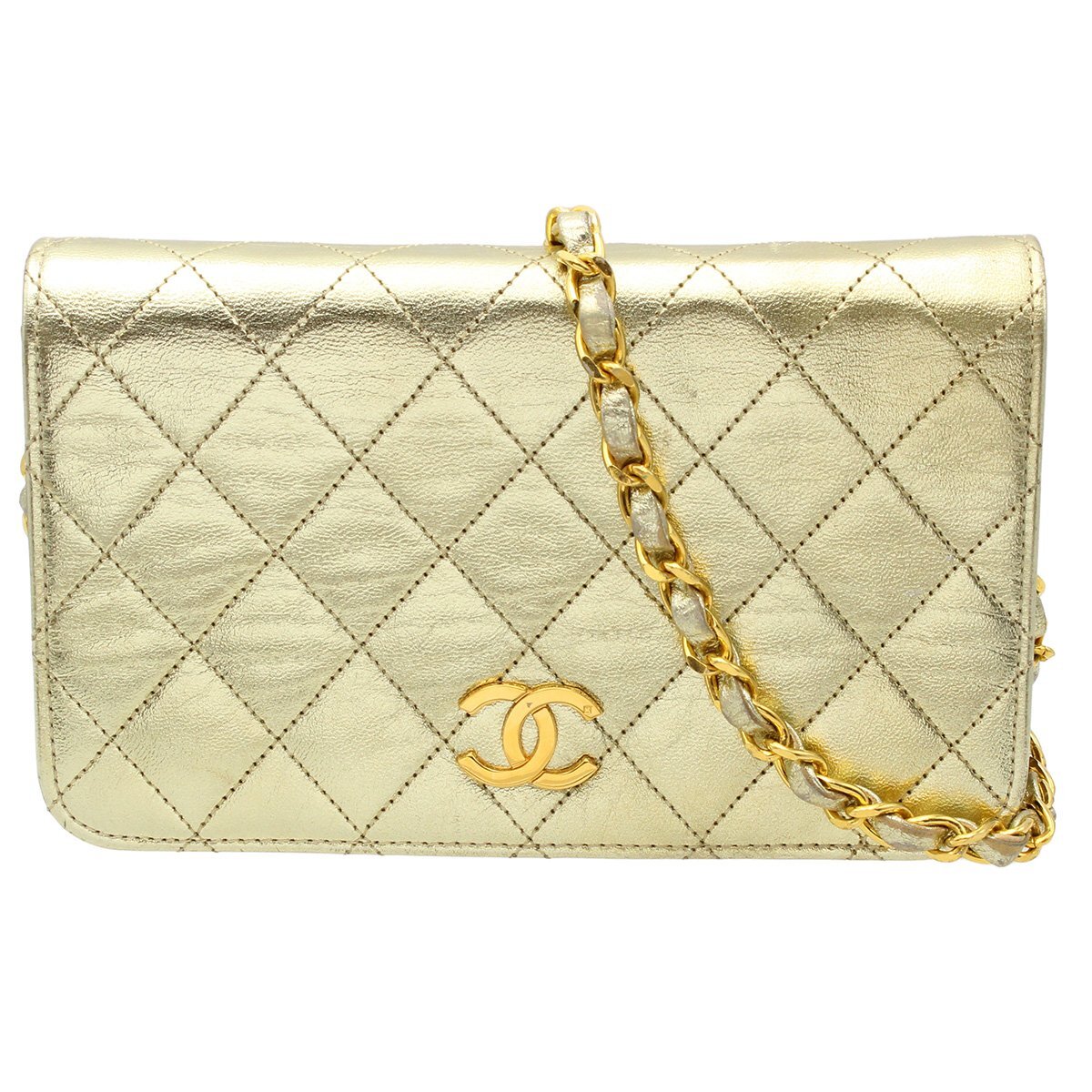 ★E2048 良好!! シャネル ミニマトラッセ ココマーク プッシュロック チェーン ショルダーバッグ W19cm ゴールド CHANEL レディース★_画像1