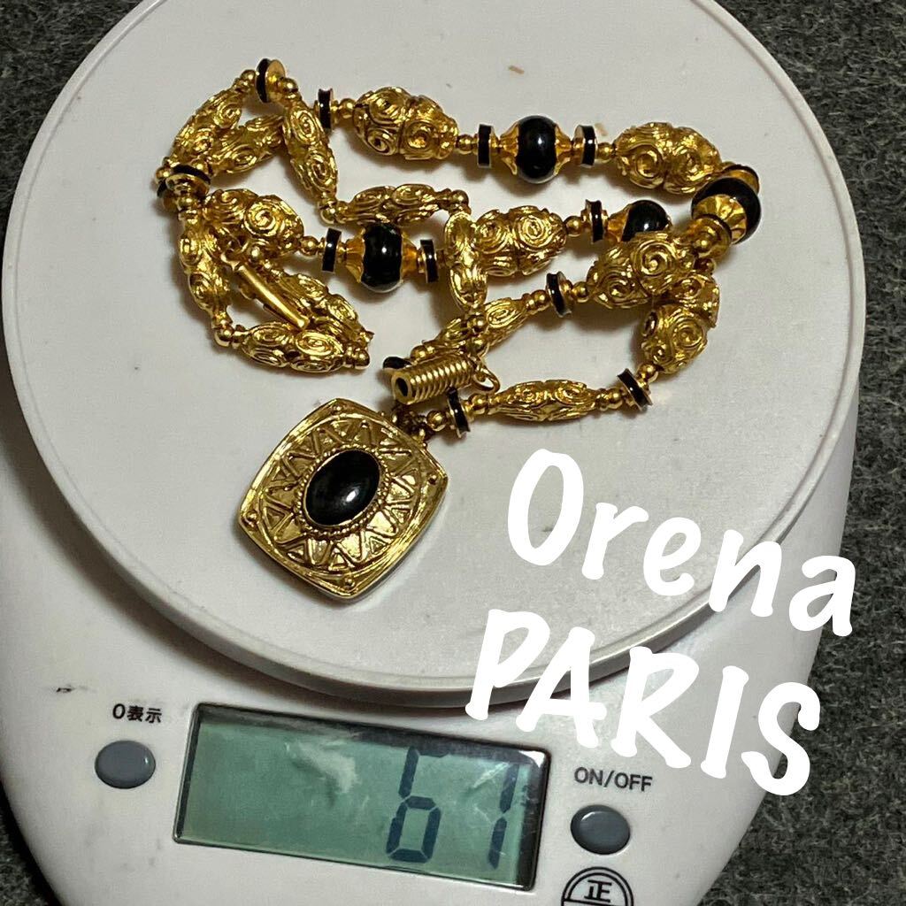 【m】美品 オレナパリ ORENA PARIS ゴールドカラー 黒 ネックレス ヴィンテージ コスチュームジュエリー_画像1