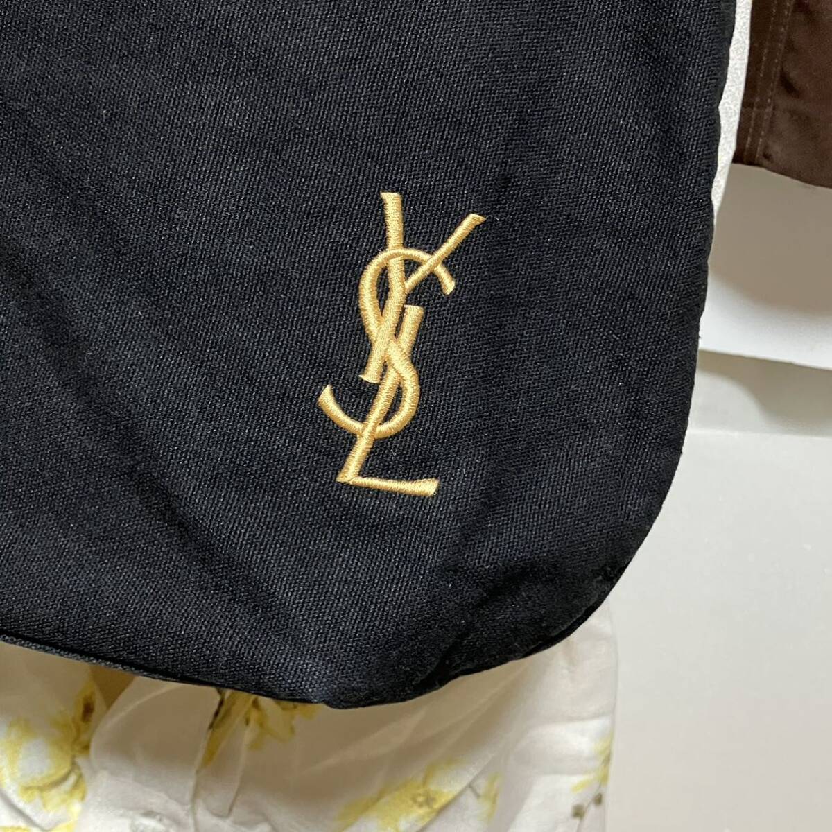 【ws330】イヴサンローラン YSL トートバッグ コットン 黒 ピンク ロゴ刺繍 Yves saint Laurent_画像3