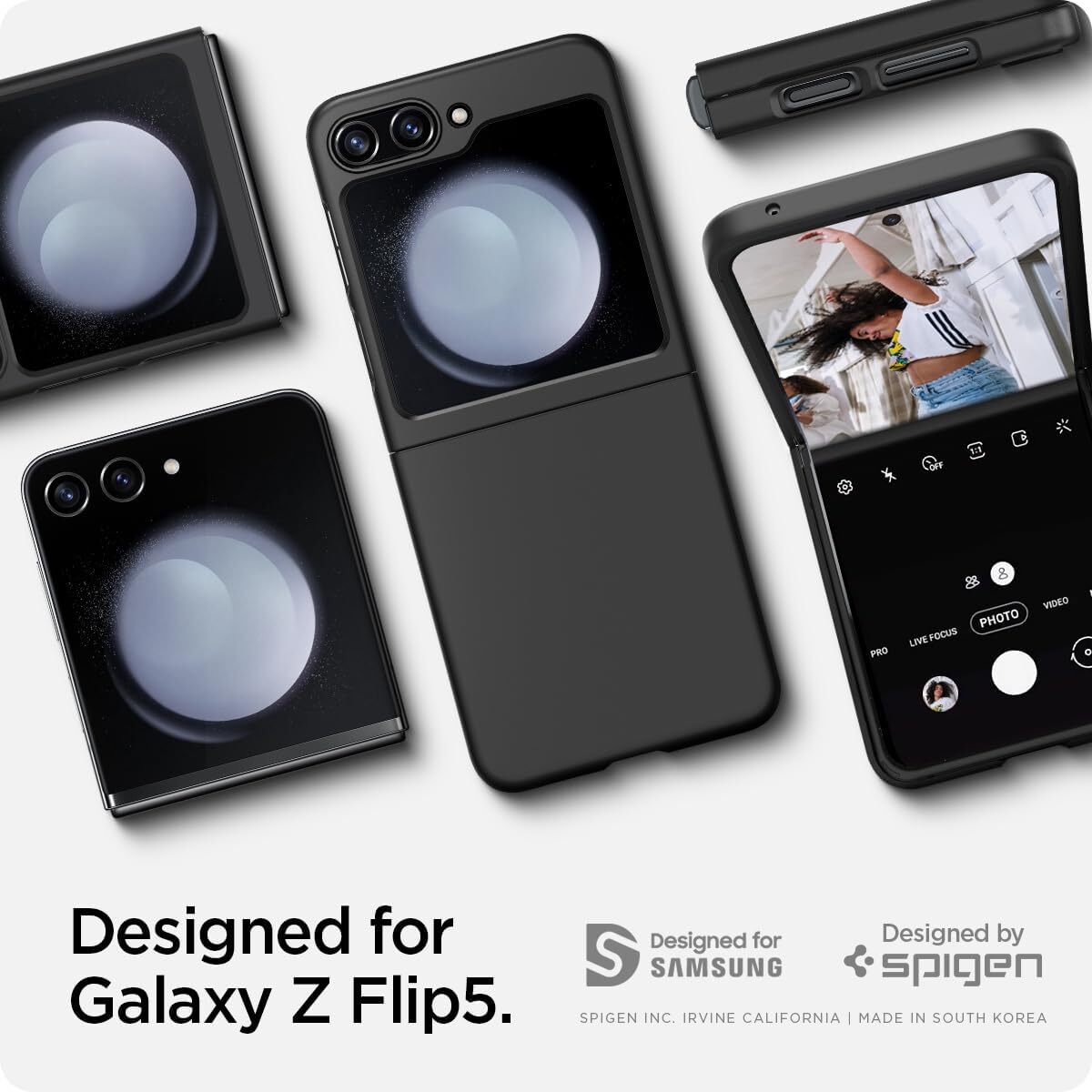Spigen Galaxy Flip 5 ケース レンズ保護 [ 厚さ 0.8ｍｍ ] 重さ19g パーフェクト・フィット エアー・スキン ACS06229 (ブラック)　②_画像2
