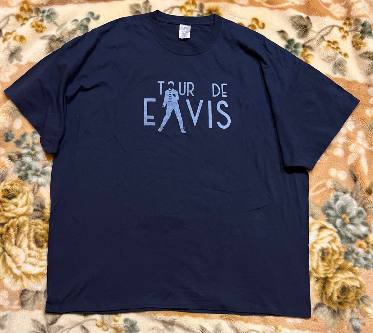 US輸入　 半袖Tシャツ　4XL 大きいサイズ  Tシャツ ネイビー　Elvis エルヴィス・プレスリー　古着オーバーサイズ