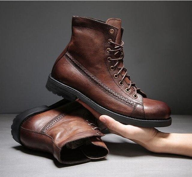 ブーツ　ワークブーツ メンズ シューズ　マーティンブーツ　靴　紐靴　革靴　ハイカット　カジュアル 　ブラウン　25.5cm_画像9
