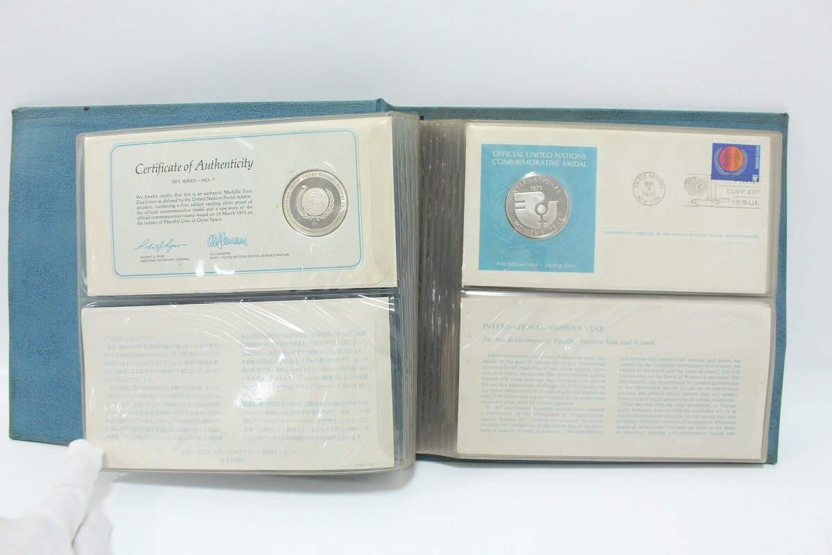  ООН медаль First Day Cover 1975 OFFICIAL UNITED NATIONS MEDALLIC FIRST DAY COVERS царапина много sterling серебряный 5-D019/1/60P