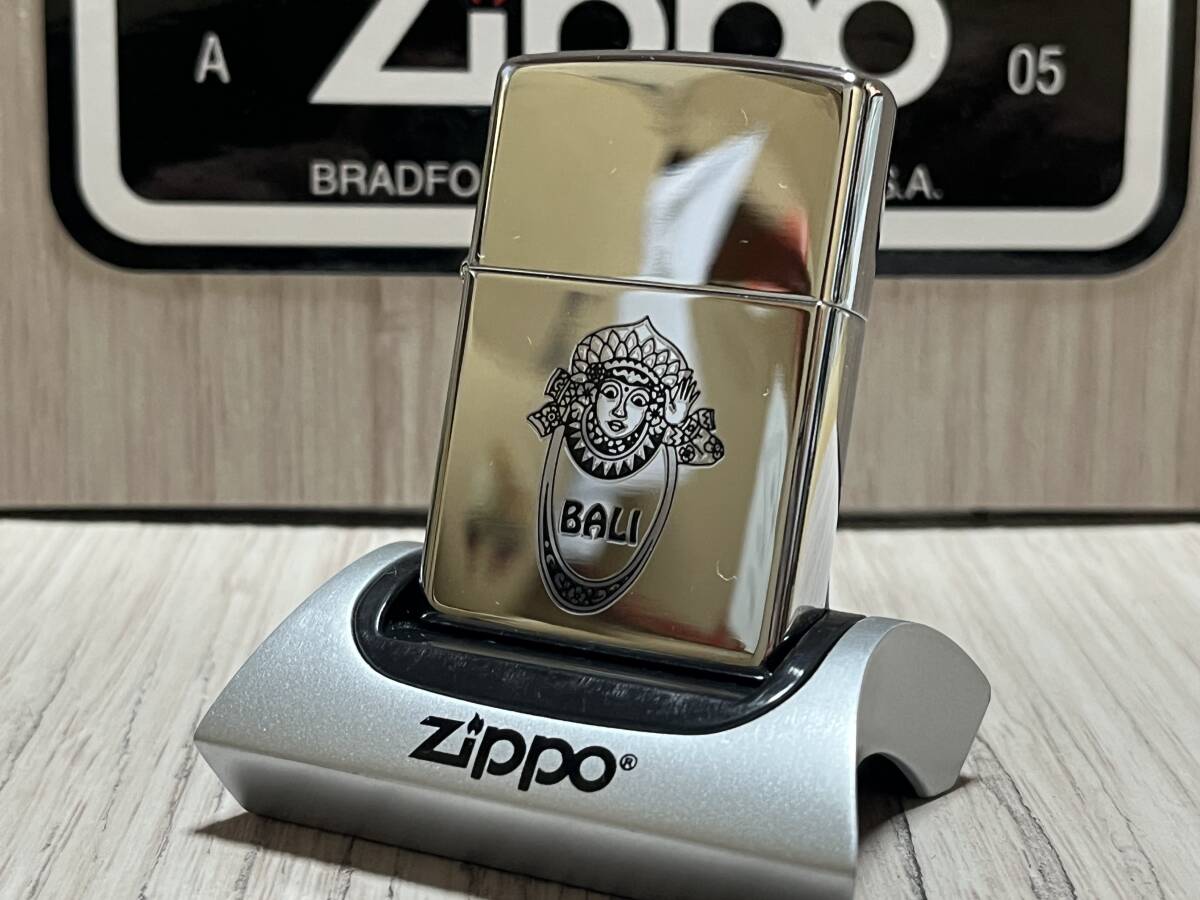  large amount exhibiting!![ rare ] unused 1999 year made Zippo \'BALI\' 90\'s Indonesia Bali mirror finish silver ka Large  Poe lighter 