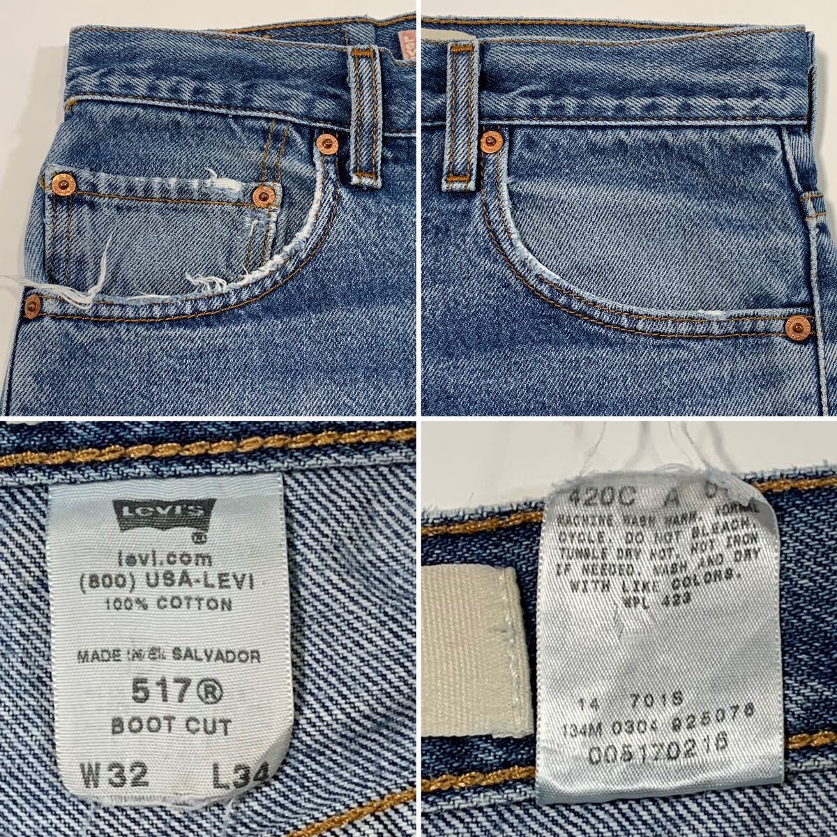 8974 リーバイス 517 デニムパンツ ブーツカット ダメージ W32_画像8