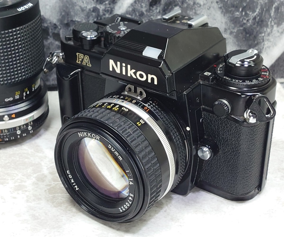 【終活コレクション整理】 Nikon FA 黒＋Ai-s NIKKOR 50mm f1.4＋35-105mm マクロ付ズーム 各動作良好 露出計OK ニコン フィルムカメラ_画像3