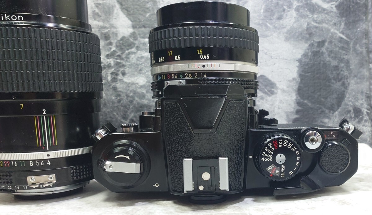 【終活整理】 Nikon NEW FM2 黒＋Ai NIKKOR 50mm f1.4＋200mm f4 単焦点2本セット 各動作良好 スローOK 露出計OK レンズ光学良好 ニコンの画像4