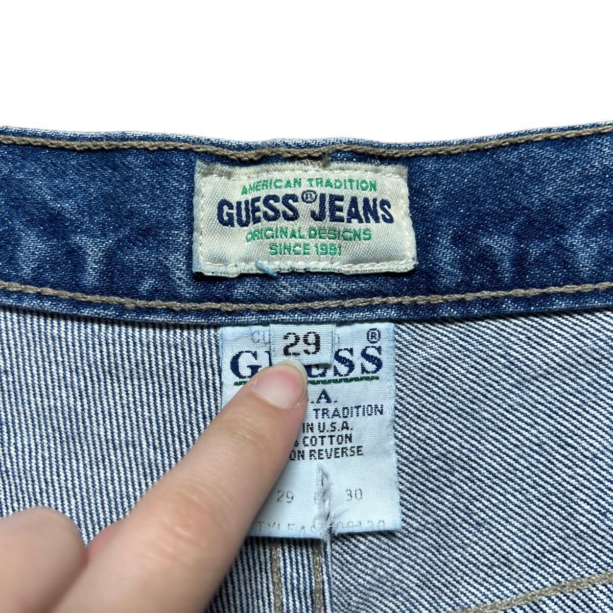 ●洗濯プレス済み● 90's ビンテージ GUESS ゲス デニムパンツ Made In USA USA製 コットン w29インチ【2080】_画像6