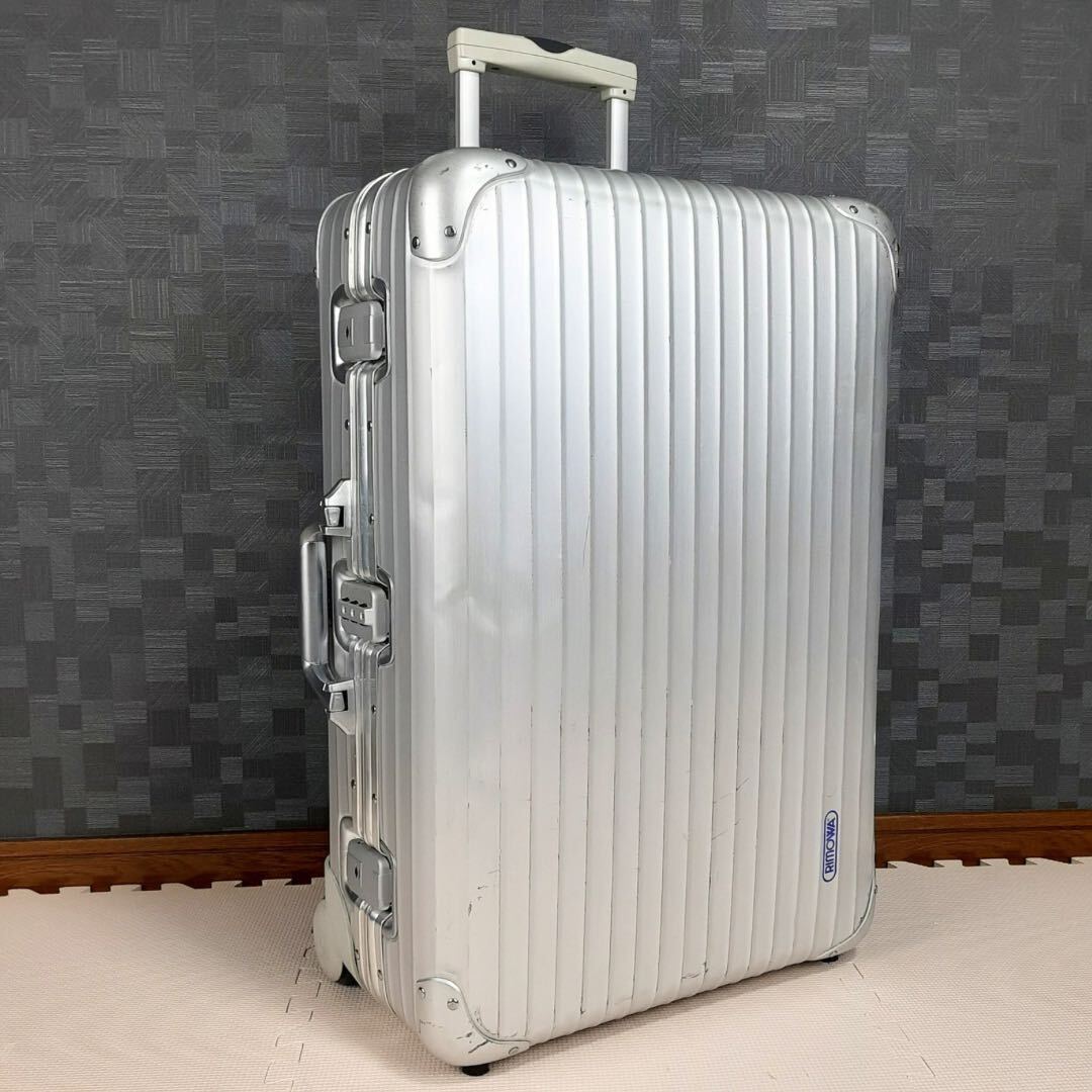 [ records out of production ] blue Logo RIMOWA Rimowa TOPAS topaz 63L 2 wheel check in M silver aluminium suitcase carry bag Germany made high capacity 