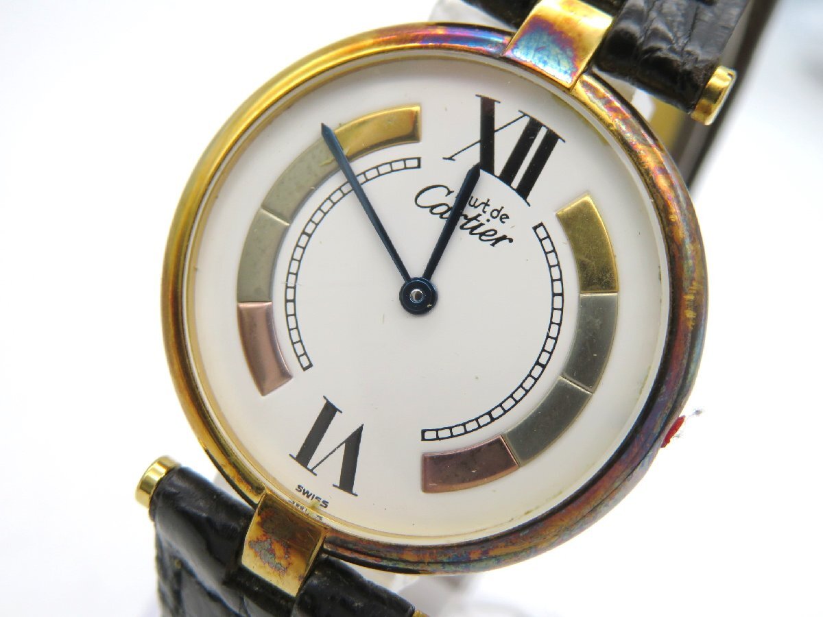 1円■ジャンク■ カルティエ 590003 マストヴァンドーム ホワイト クオーツ ユニセックス 腕時計 竜頭 O251の画像2