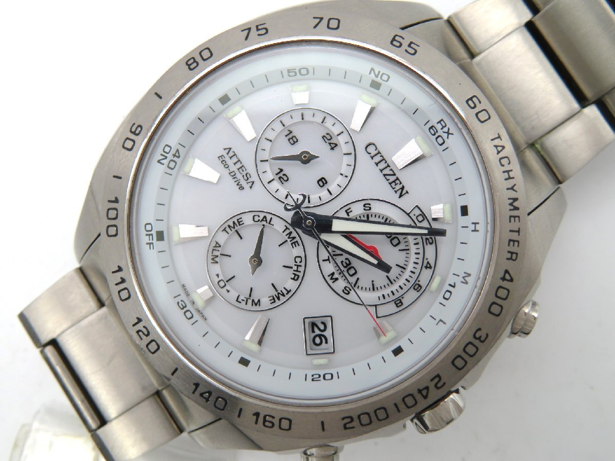 1円◆稼働◆ シチズン E610-T015573 アテッサ ホワイト ソーラー メンズ 腕時計 コマ5 M41807の画像2