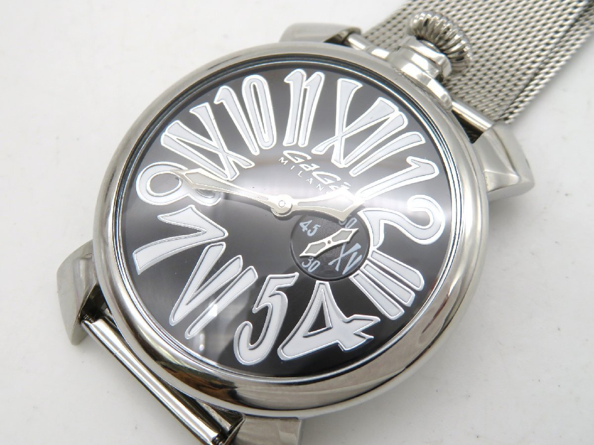 1円◆稼働◆ ガガミラノ 5080 マヌアーレ ブラック クオーツ メンズ 腕時計 O260の画像1
