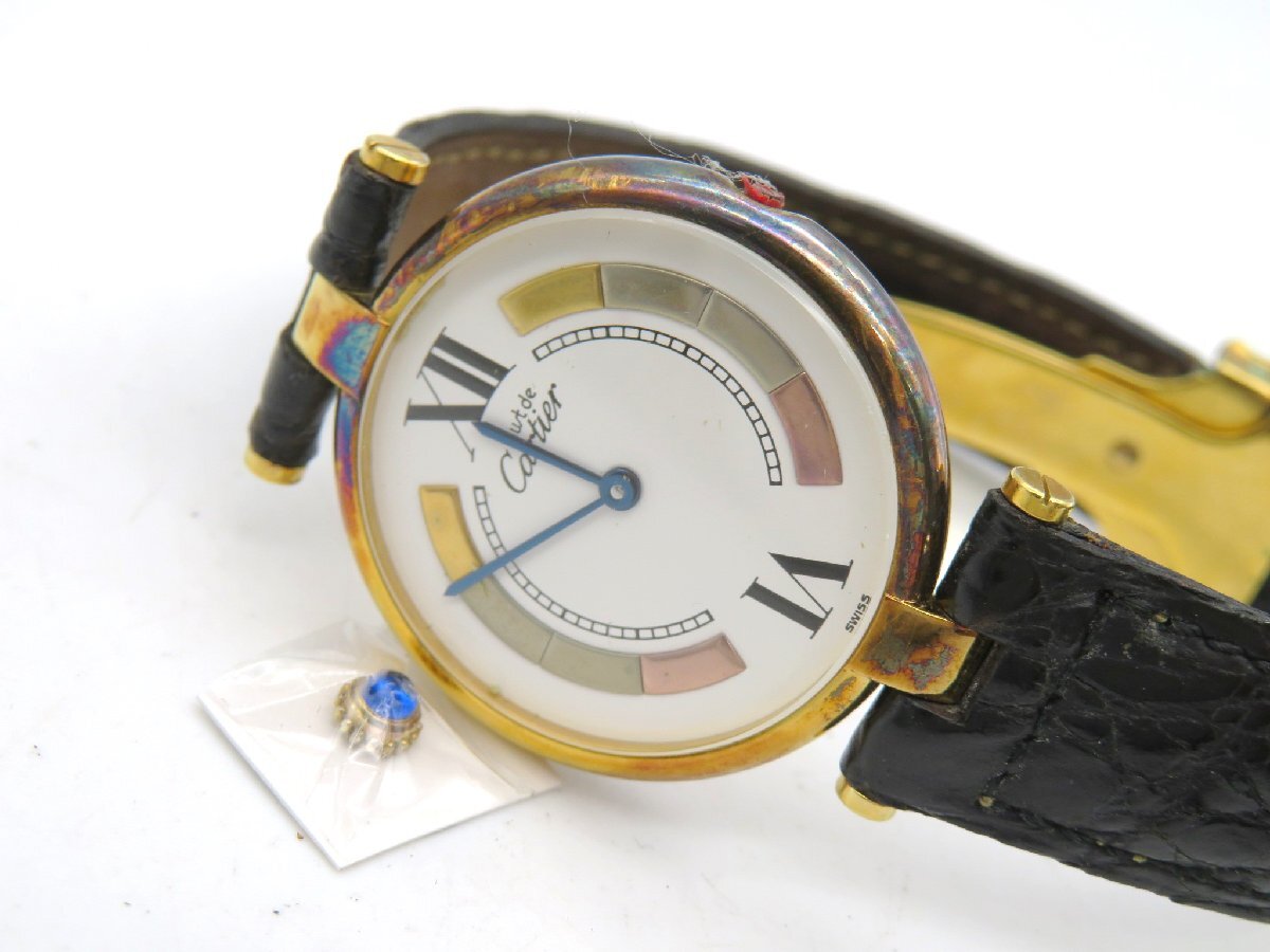 1 jpy # Junk # Cartier 590003 Must Vendome white quarts unisex wristwatch watch stem O251