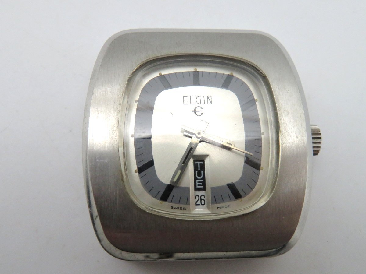 1円◆稼働◆ エルジン シルバー 自動巻き メンズ 腕時計 M48103_画像1