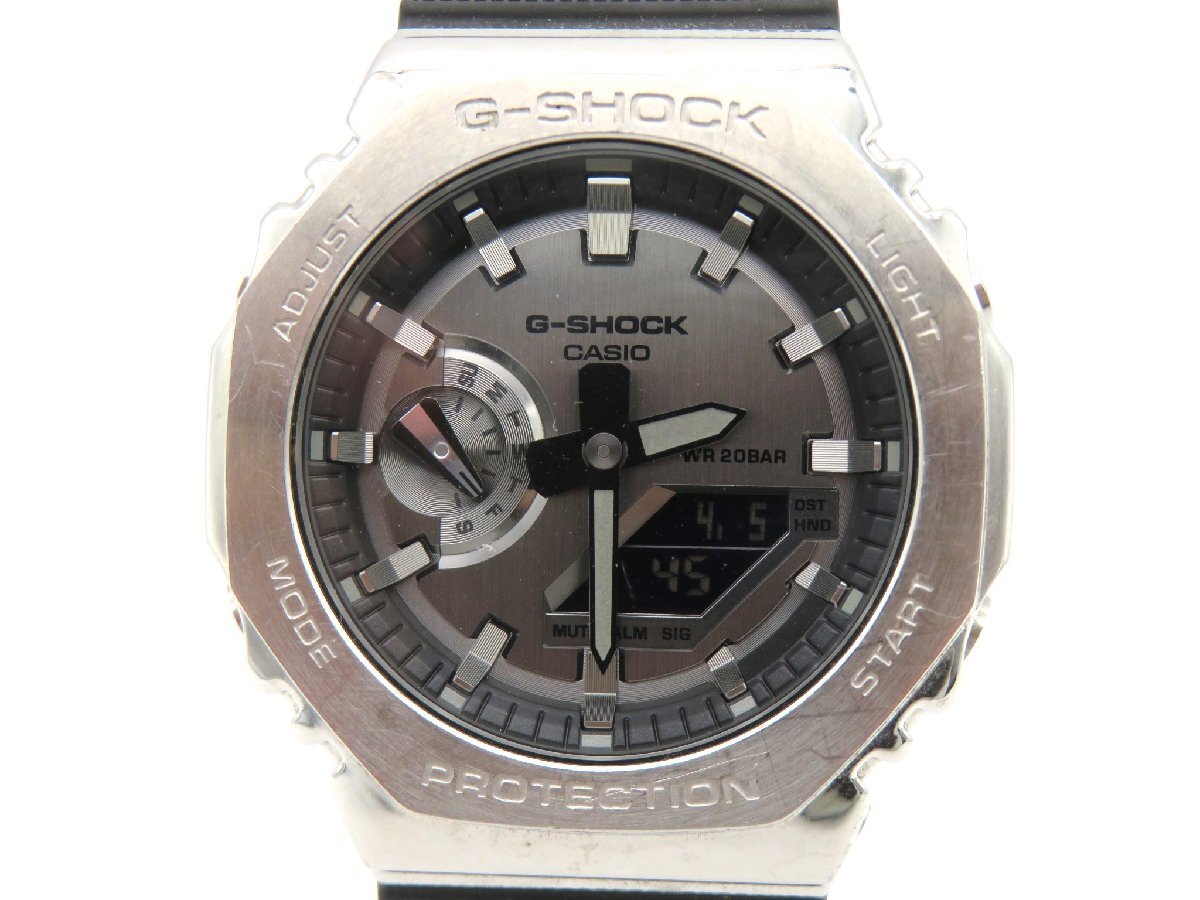 1円◆稼働◆ カシオ GM-2100 G-SＨＯCＫ シルバー クオーツ メンズ 腕時計 N13902_画像2