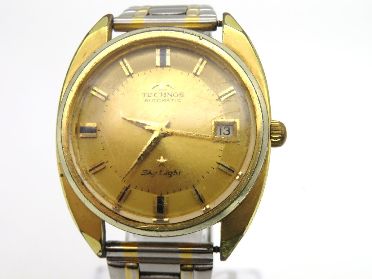 1 иен # Junk # Tecnos Sky light gold самозаводящиеся часы унисекс наручные часы O672