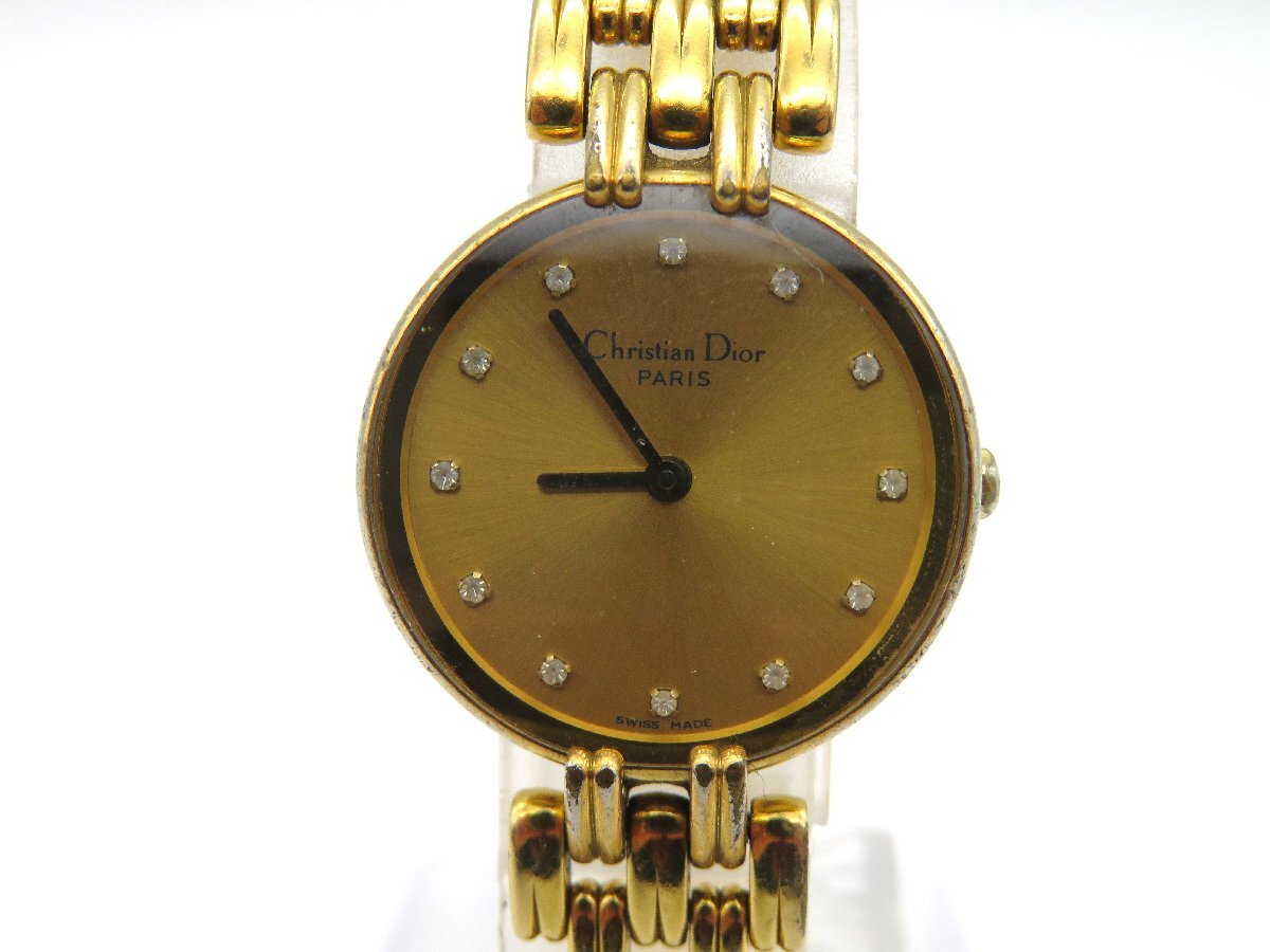 1円■ジャンク■ ディオール D44-155 ゴールド クオーツ レディース 腕時計 K82702_画像2