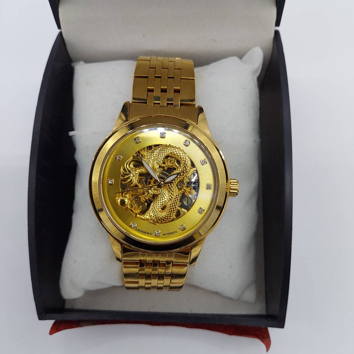 [ работа товар ] Gold × Gold цвет дракон бог узор автоматический самозаводящиеся часы мужские наручные часы кейс koma есть (6287