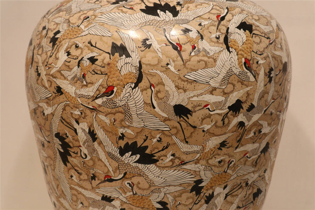  Satsuma . фарфор с золотой росписью 100 журавль очень большой ваза 64cm цветная роспись золотая краска журавль группа Sakura . цветы и птицы документ маленький .. есть большой ваза орнамент кувшин "hu" 