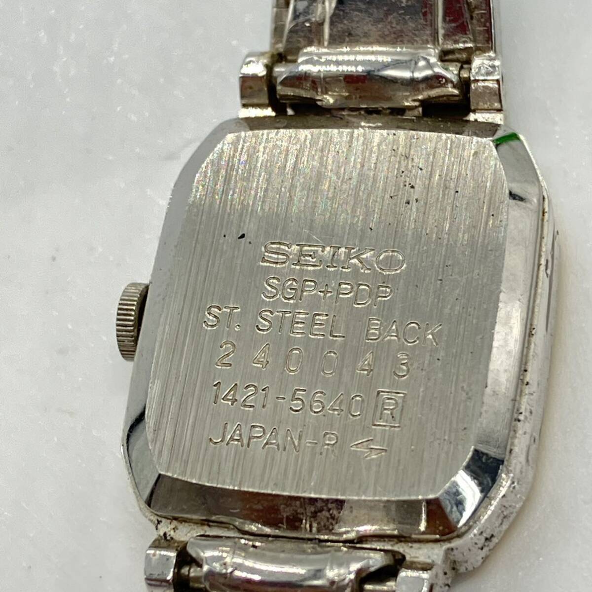 1円〜 4T SEIKO 腕時計 240043 1421-6640 クオーツ QUARTZ腕時計 動作未確認 セイコー スクエア ステンレススティールバック レディース_画像9