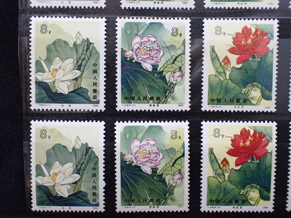 ◆希少◆中国切手　1980年　T54　蓮(ハス)の花　4種完3セット　未使用　バラ計12枚◆美品◆_画像4