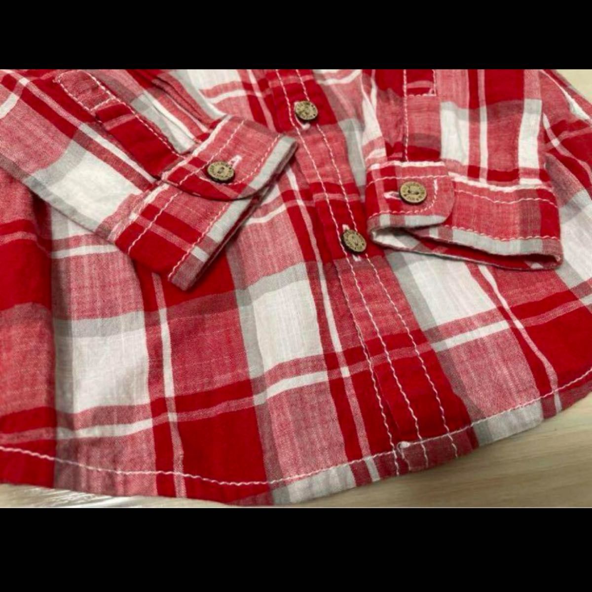 トミーヒルフィガー長袖シャツ80cmバックロゴチェックシャツ赤系 チェック柄