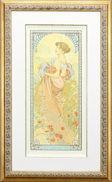 【真作】【WISH】ミュシャ Alphonse Mucha「夏」リトグラフ 約20号 大作 　　〇アール・ヌーヴォー旗手 華麗美人画 #24012566_画像2