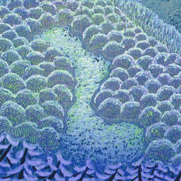 【真作】【WISH】牧野宗則「青い月」木版画 1987年作 直筆サイン 　　〇人気木版画家 浮世絵版画継承 #24042762_画像5