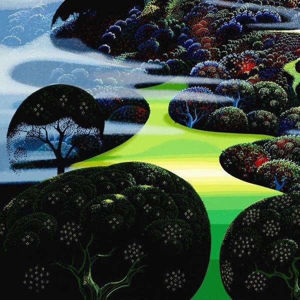 【真作】【WISH】アイベン・ロール Eyvind Earle「ミスティックマウンテン」シルクスクリーン 約30号 大作 直筆サイン 　 #24042489_画像5