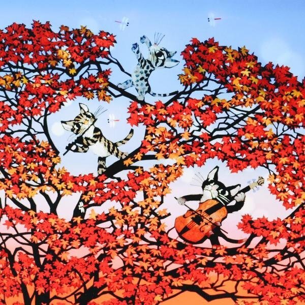 Yahoo!オークション - 【真作】【WISH】藤城清治「紅葉と猫の Yahoo!オークション - 【真作】【WISH】藤城清治「紅葉と猫の