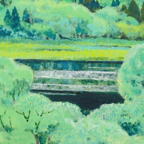 【真作】【WISH】後藤純男「新緑山湖」日本画 10号 共シール ◆壮観! 緑の山湖名画 　　〇日本画壇巨匠 日本美術院理事 #24043884_画像5