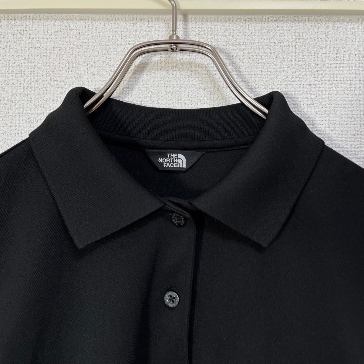 ノースフェイス　長袖ポロシャツ　黒ブラック　刺繍ワンポイントロゴ レディース　XLサイズ　古着　美品　1R