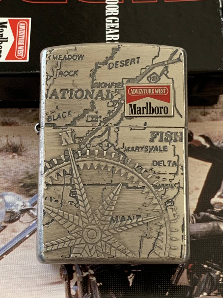 Marlboro ADVENTURE WEST ジッポ オイルライター マルボロ アドベンチャーウエスト・喫煙具 喫煙グッズ 化粧箱付 B ZIPPO 01・USED 美品_画像1