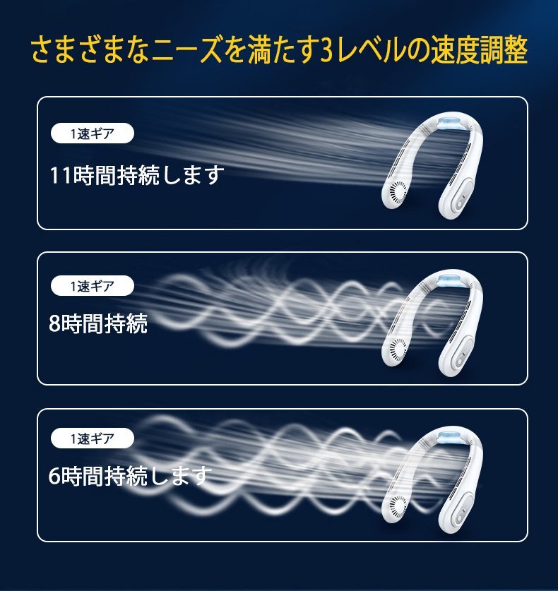 首掛け扇風機 羽根なし ネッククーラー USB充電式 3段階風量 急速冷却 間工学設計 軽量 夏さ対策 ホワイト 655_画像5