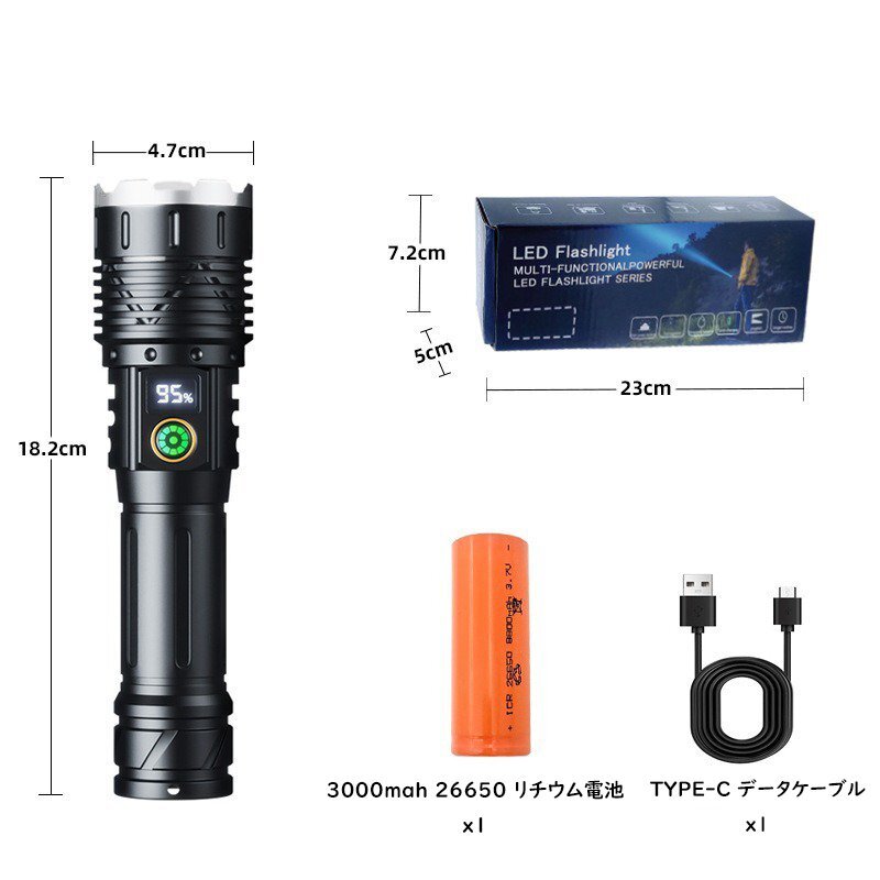  flashlight led powerful army for led light waterproof Type-C rechargeable zoom function 3000mAh mobile battery handy light 796